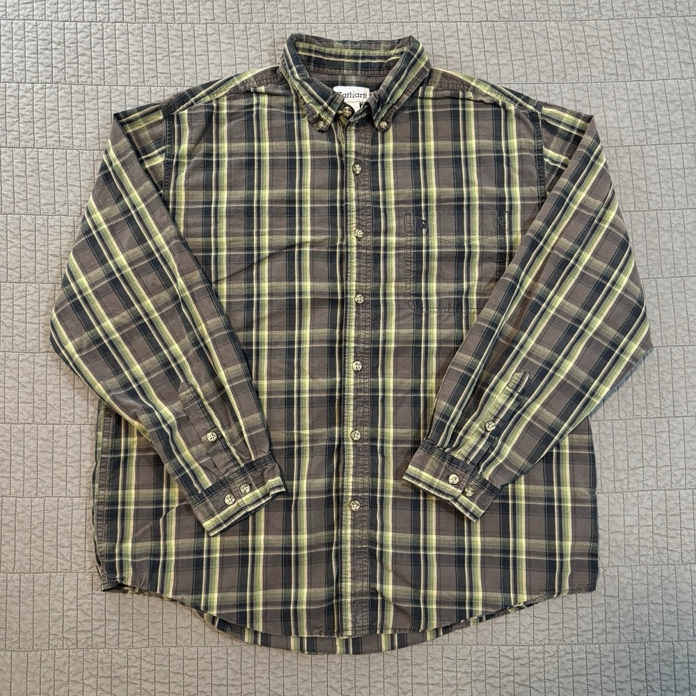 Carhartt Shirt Men's XL Brown Plaid Relaxed Fit‎ Workwear Outdoor Rugged Y2K